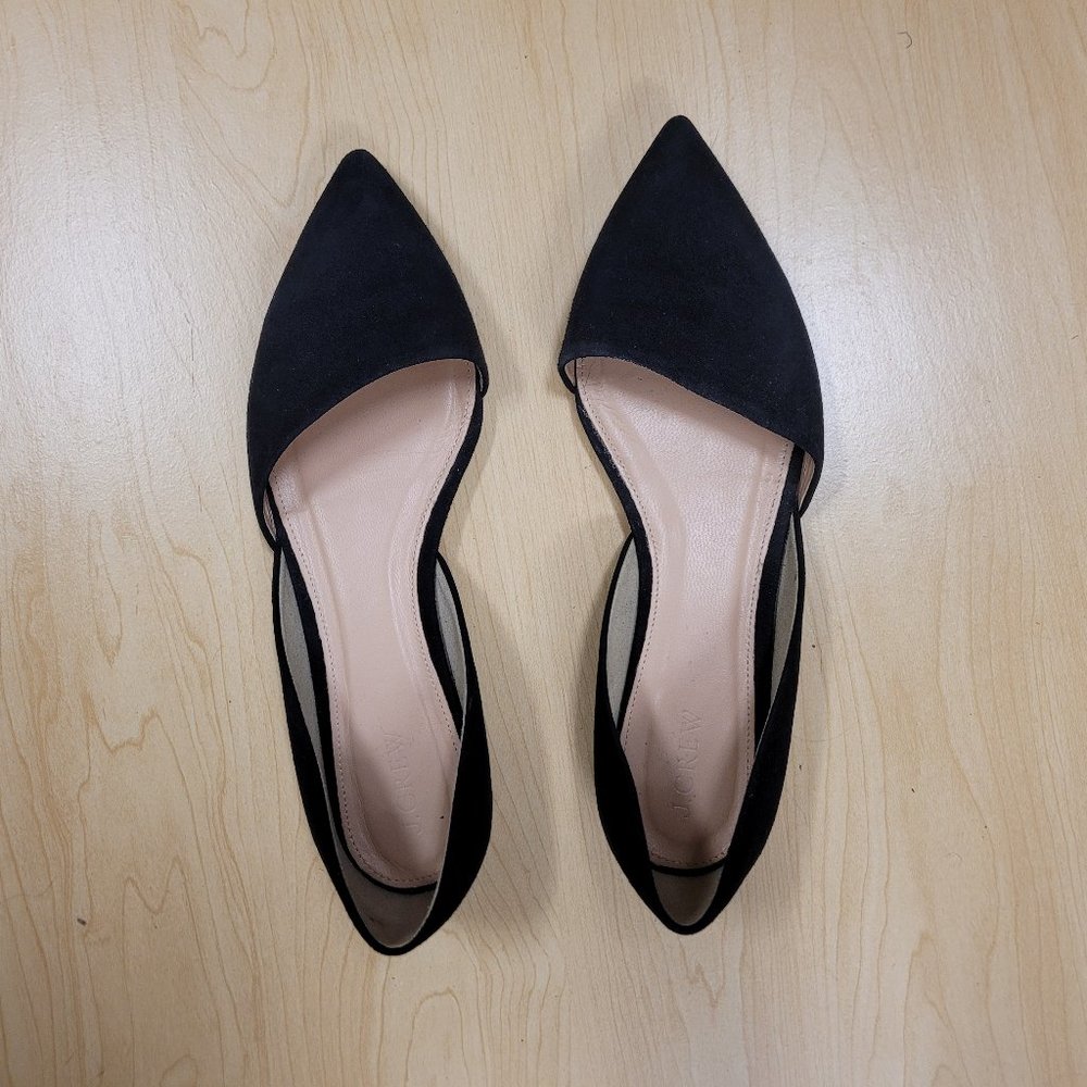 SIZE 10 J. Crew Pointed-toe D'Orsay Flats in Black Suede
